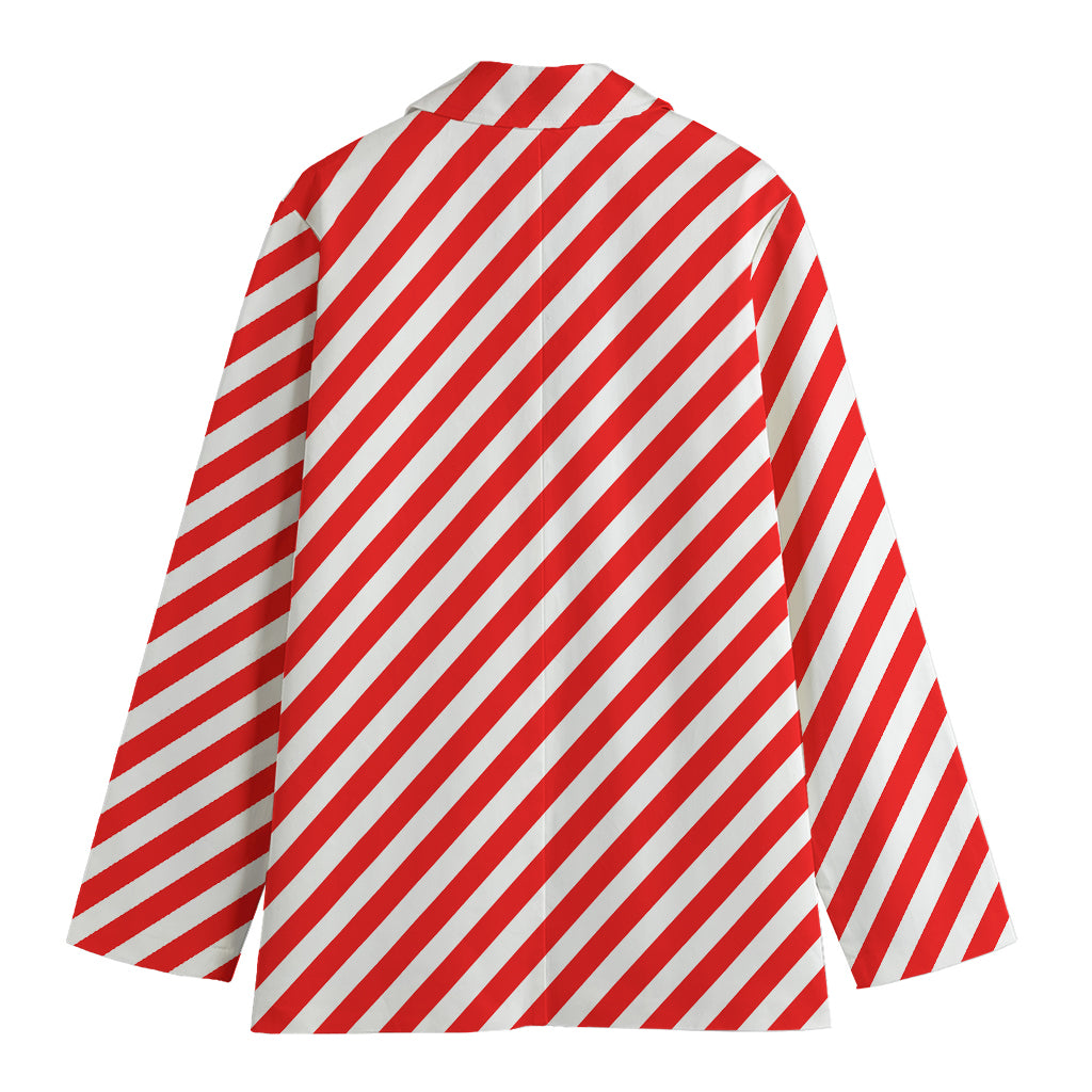 Red And White Candy Cane Striped Print Women's Blazer