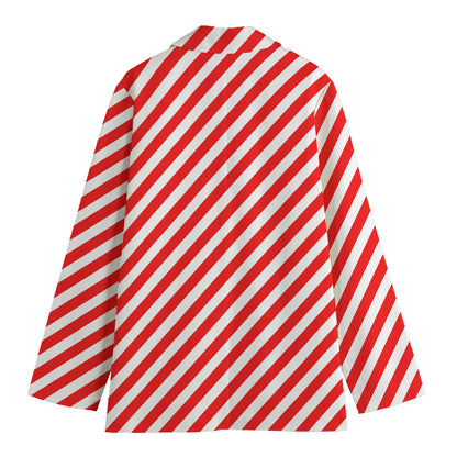 Red And White Candy Cane Striped Print Women's Blazer