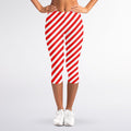 Red And White Candy Cane Striped Print Women's Capri Leggings