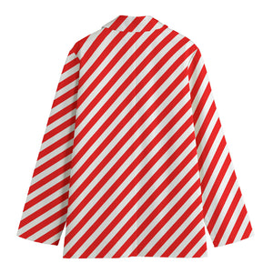 Red And White Candy Cane Striped Print Women's Cotton Blazer