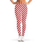 Red And White Candy Cane Striped Print Women's Leggings