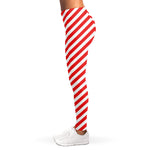 Red And White Candy Cane Striped Print Women's Leggings