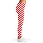 Red And White Candy Cane Striped Print Women's Leggings