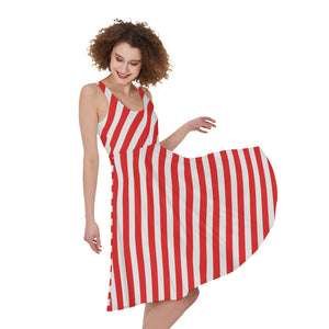 Red And White Candy Cane Striped Print Sleeveless Knee Length Dress –  GearFrost