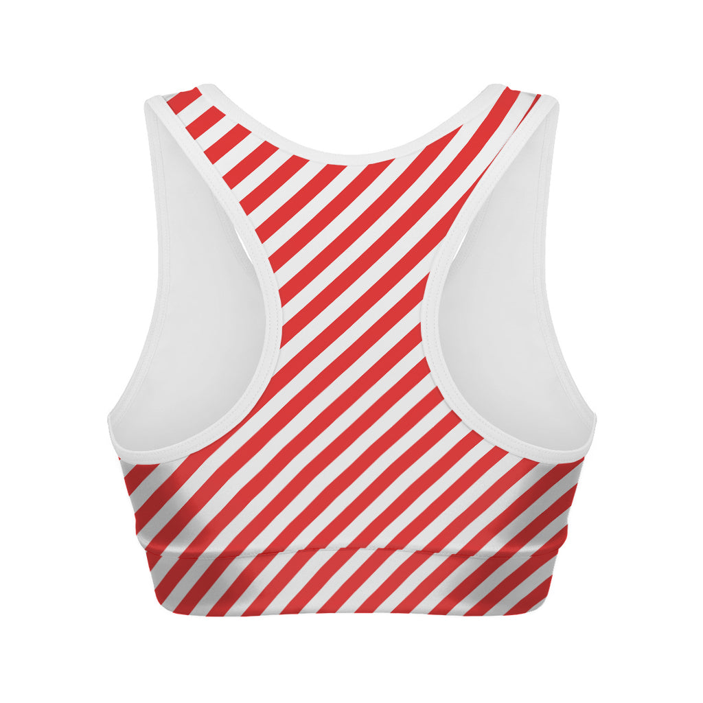 Red And White Candy Cane Striped Print Women's Sports Bra