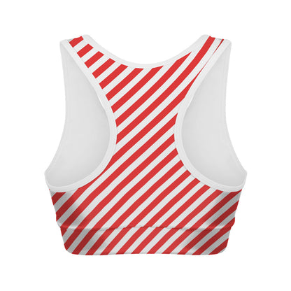 Red And White Candy Cane Striped Print Women's Sports Bra