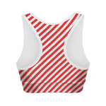 Red And White Candy Cane Striped Print Women's Sports Bra