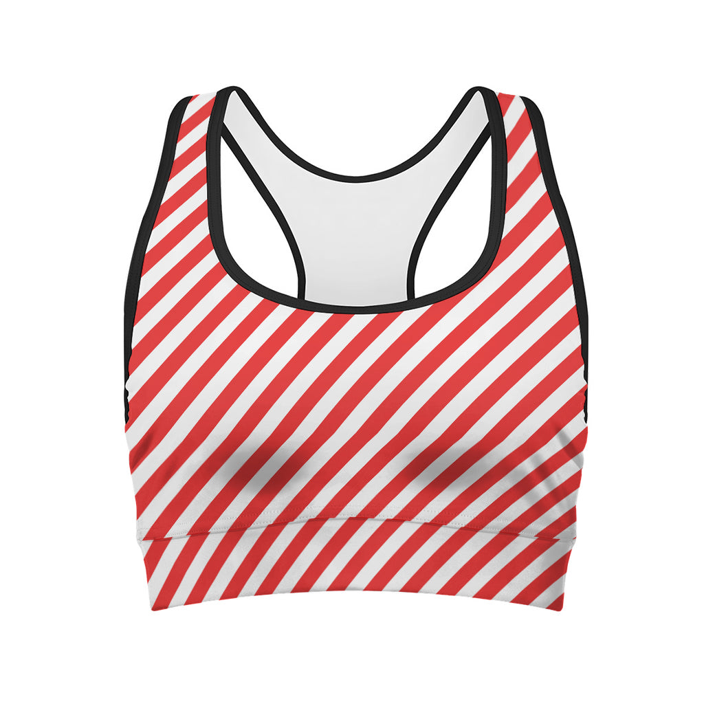 Red And White Candy Cane Striped Print Women's Sports Bra