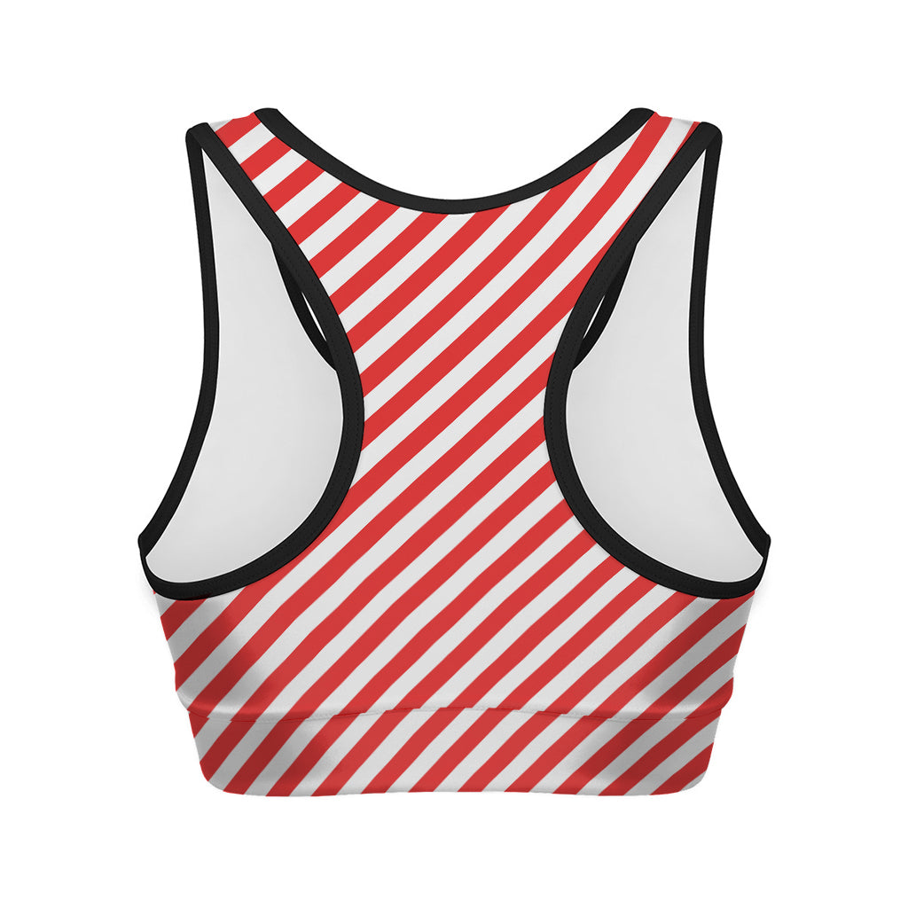 Red And White Candy Cane Striped Print Women's Sports Bra