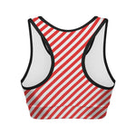 Red And White Candy Cane Striped Print Women's Sports Bra