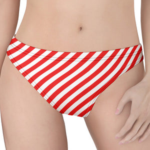 Red And White Candy Cane Striped Print Women's Thong