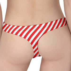 Red And White Candy Cane Striped Print Women's Thong