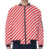 Red And White Candy Cane Striped Print Zip Sleeve Bomber Jacket