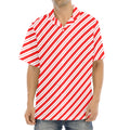 Red And White Candy Cane Stripes Print Aloha Shirt