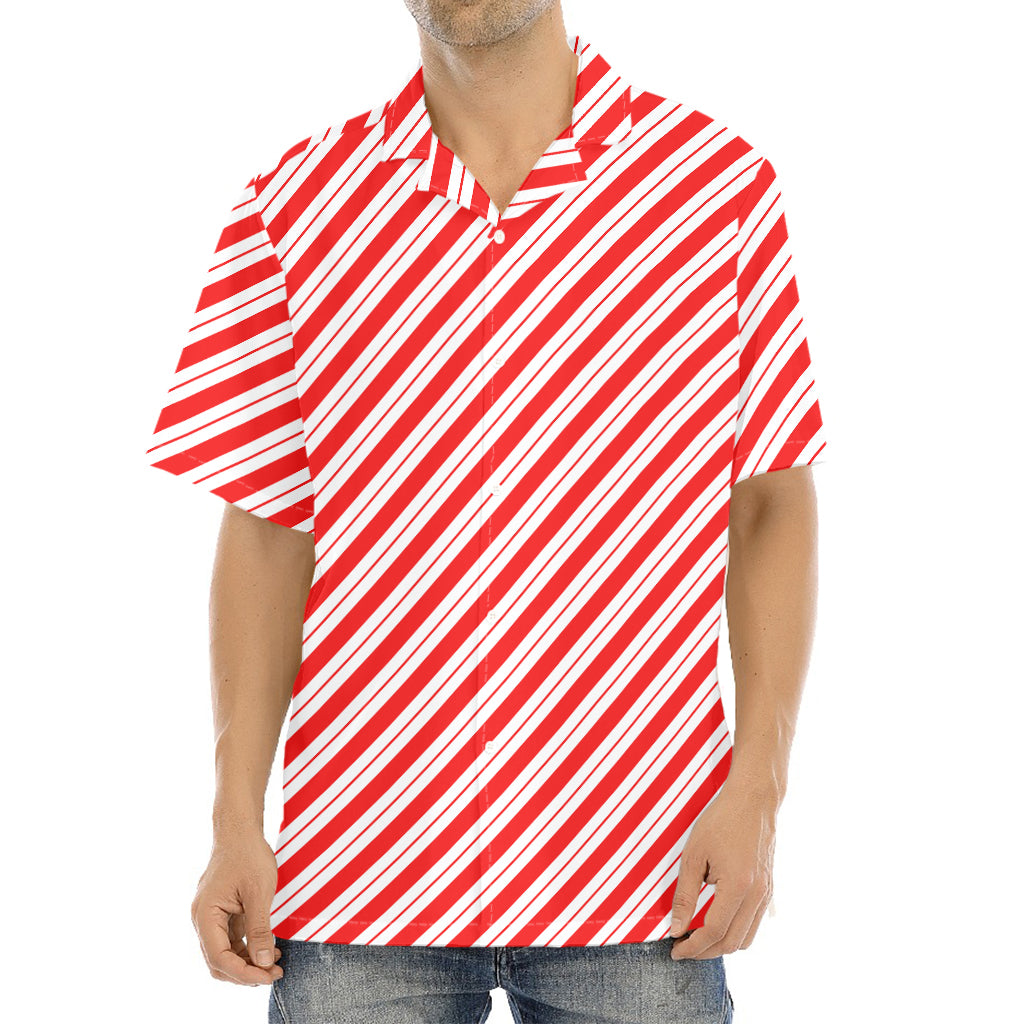 Red And White Candy Cane Stripes Print Aloha Shirt