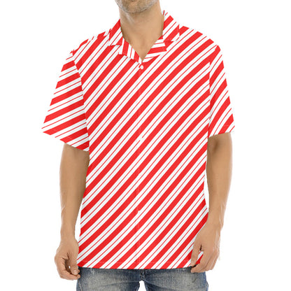 Red And White Candy Cane Stripes Print Aloha Shirt