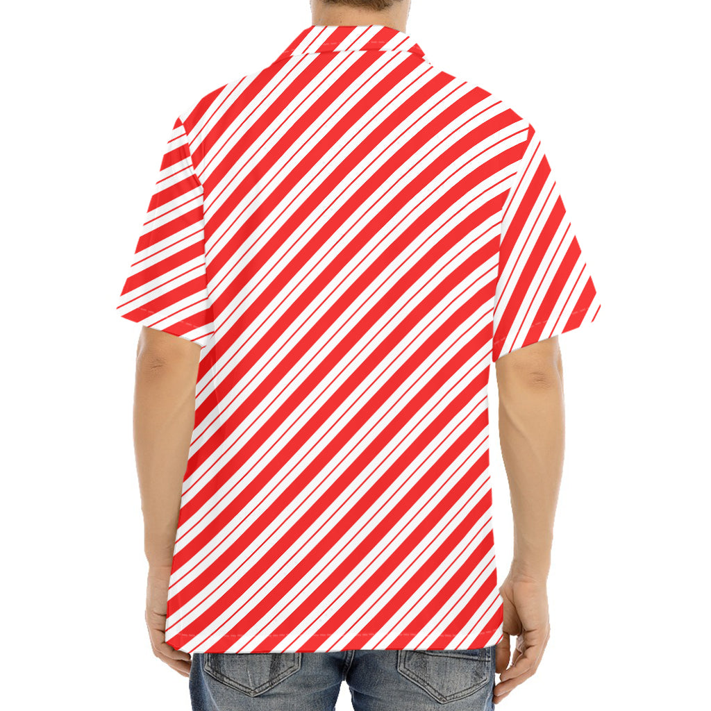 Red And White Candy Cane Stripes Print Aloha Shirt