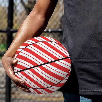 Red And White Candy Cane Stripes Print Basketball