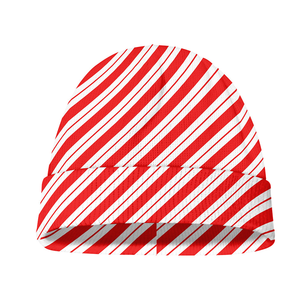 Red And White Candy Cane Stripes Print Beanie