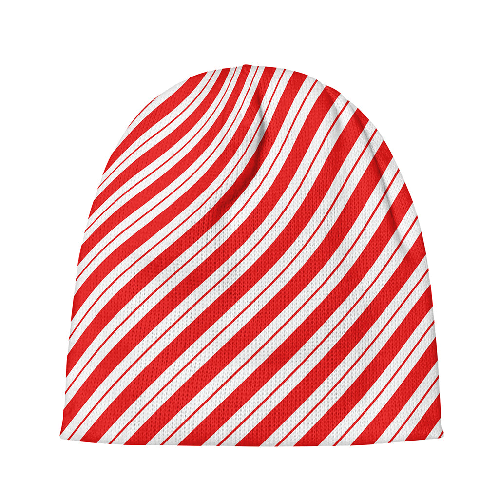 Red And White Candy Cane Stripes Print Beanie