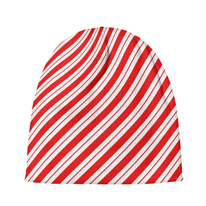 Red And White Candy Cane Stripes Print Beanie