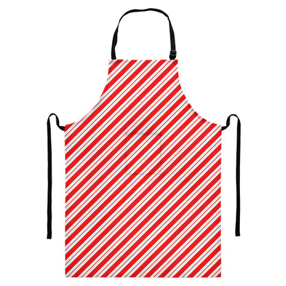Red And White Candy Cane Stripes Print Bib Apron With Pocket