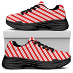 Red And White Candy Cane Stripes Print Black Chunky Shoes