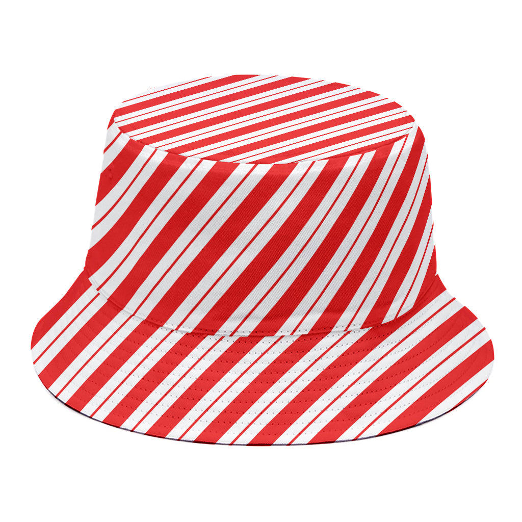 Red And White Candy Cane Stripes Print Bucket Hat