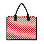 Red And White Candy Cane Stripes Print Canvas Tote Bag