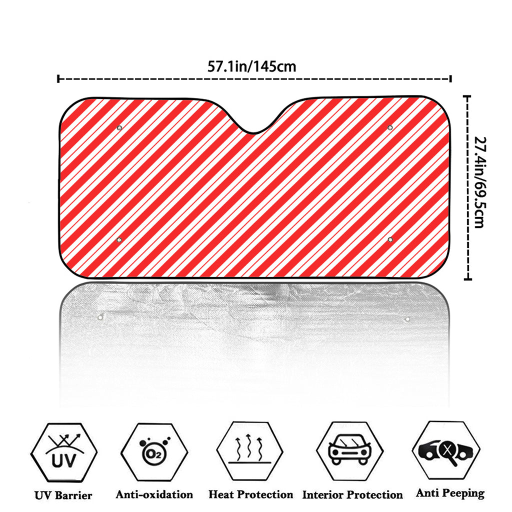 Red And White Candy Cane Stripes Print Car Windshield Sun Shade