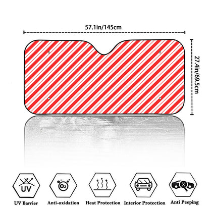 Red And White Candy Cane Stripes Print Car Windshield Sun Shade