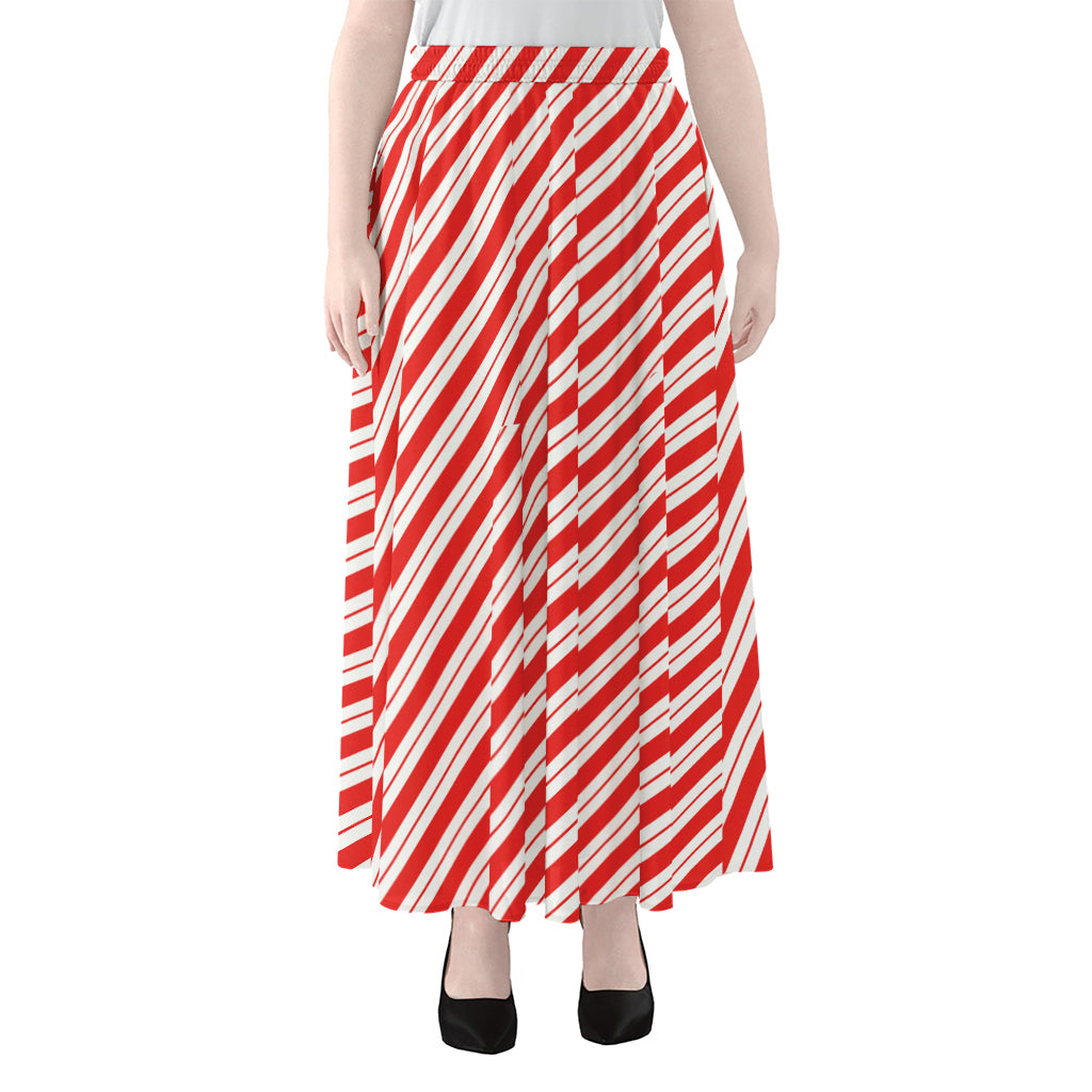 Red And White Candy Cane Stripes Print Chiffon Maxi Skirt