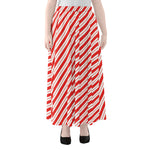 Red And White Candy Cane Stripes Print Chiffon Maxi Skirt