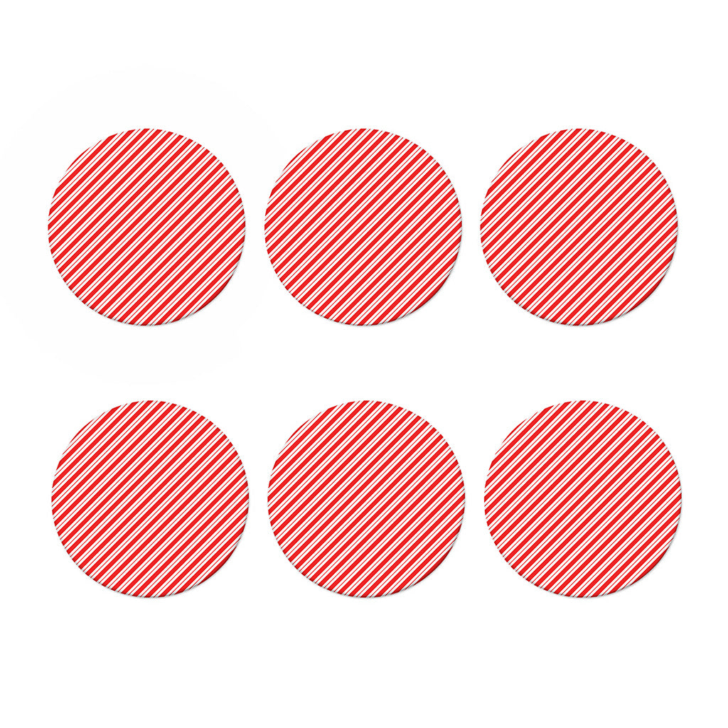 Red And White Candy Cane Stripes Print Coaster Set
