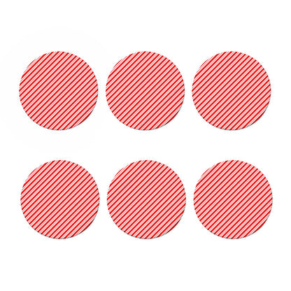 Red And White Candy Cane Stripes Print Coaster Set