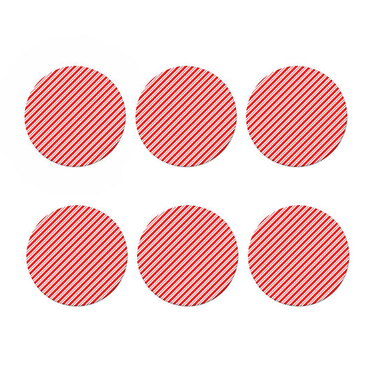 Red And White Candy Cane Stripes Print Coaster Set
