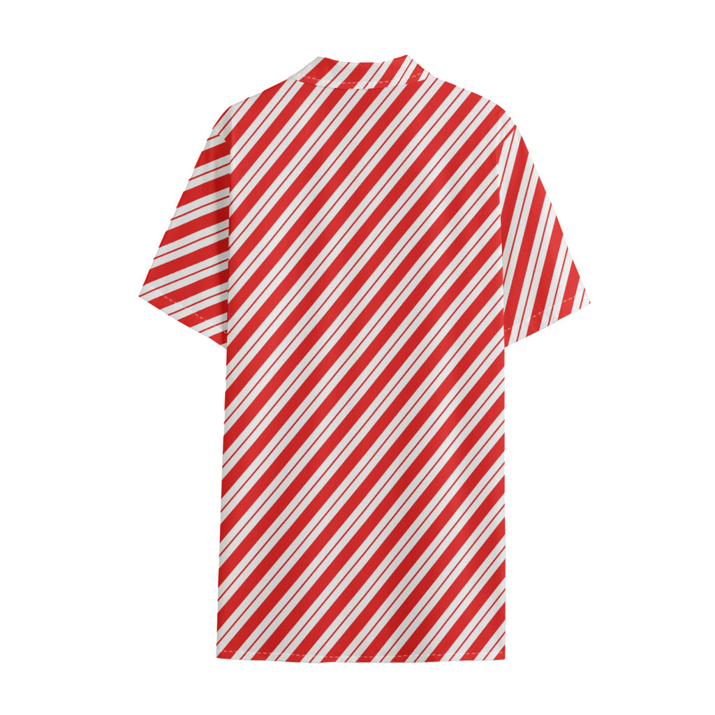 Red And White Candy Cane Stripes Print Cotton Hawaiian Shirt