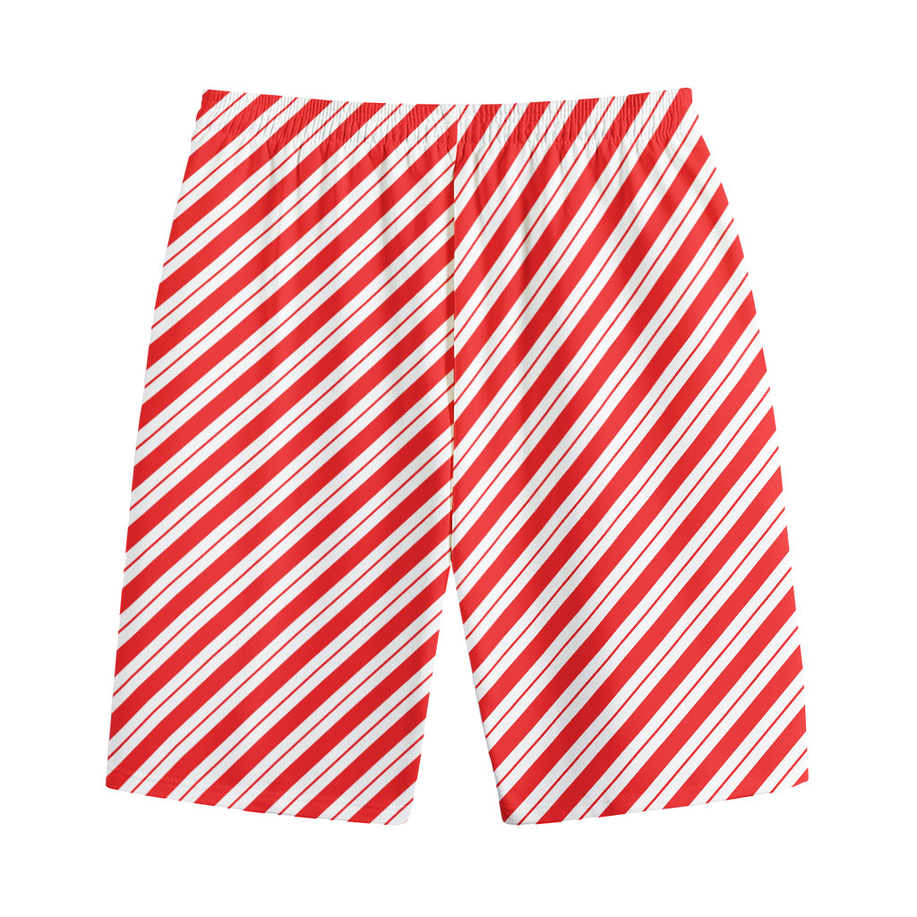 Red And White Candy Cane Stripes Print Cotton Shorts