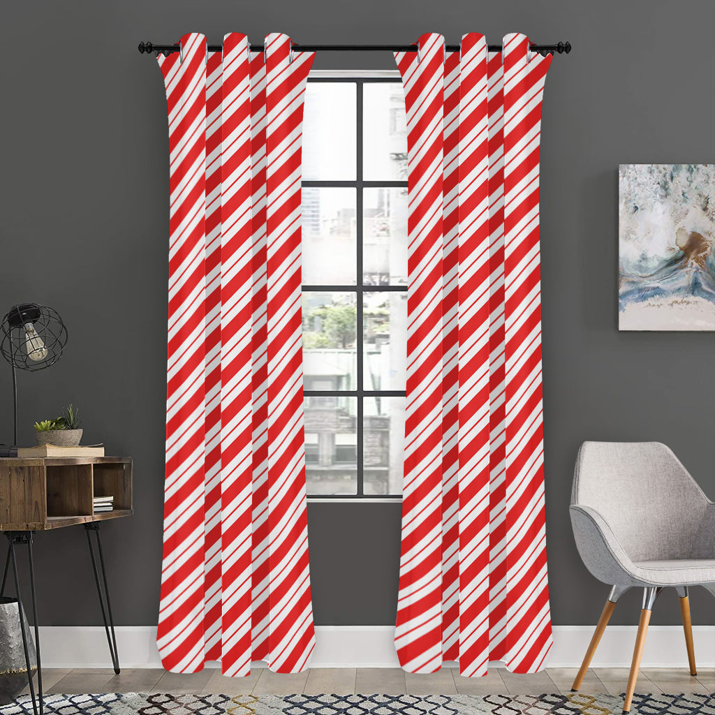 Red And White Candy Cane Stripes Print Curtain
