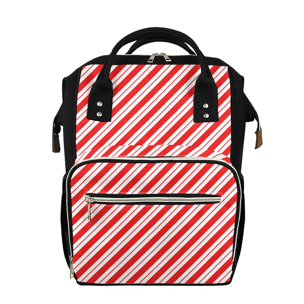 Red And White Candy Cane Stripes Print Diaper Bag