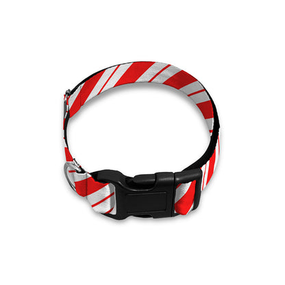 Red And White Candy Cane Stripes Print Dog Collar
