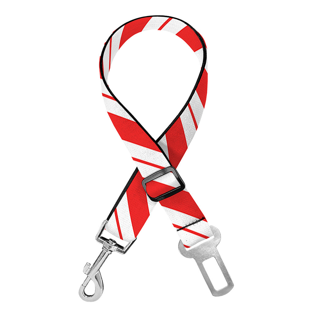 Red And White Candy Cane Stripes Print Dog Seat Belt