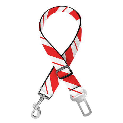 Red And White Candy Cane Stripes Print Dog Seat Belt