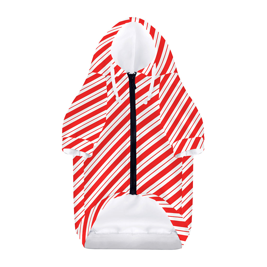 Red And White Candy Cane Stripes Print Dog Zip Up Hoodie