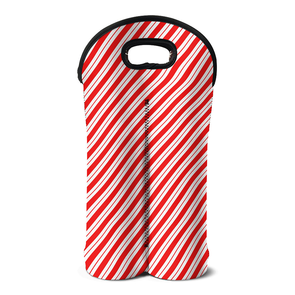 Red And White Candy Cane Stripes Print Double Neoprene Wine Tote