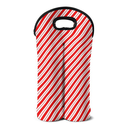 Red And White Candy Cane Stripes Print Double Neoprene Wine Tote