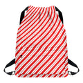 Red And White Candy Cane Stripes Print Drawstring Backpack