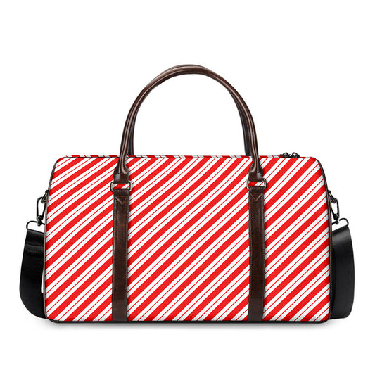 Red And White Candy Cane Stripes Print Duffle Bag