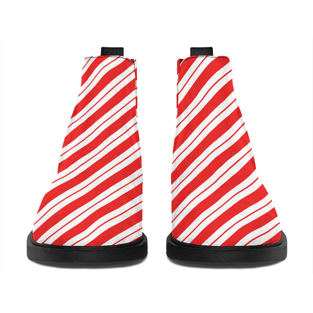 Red And White Candy Cane Stripes Print Flat Ankle Boots