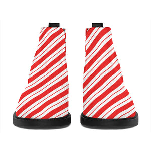 Red And White Candy Cane Stripes Print Flat Ankle Boots